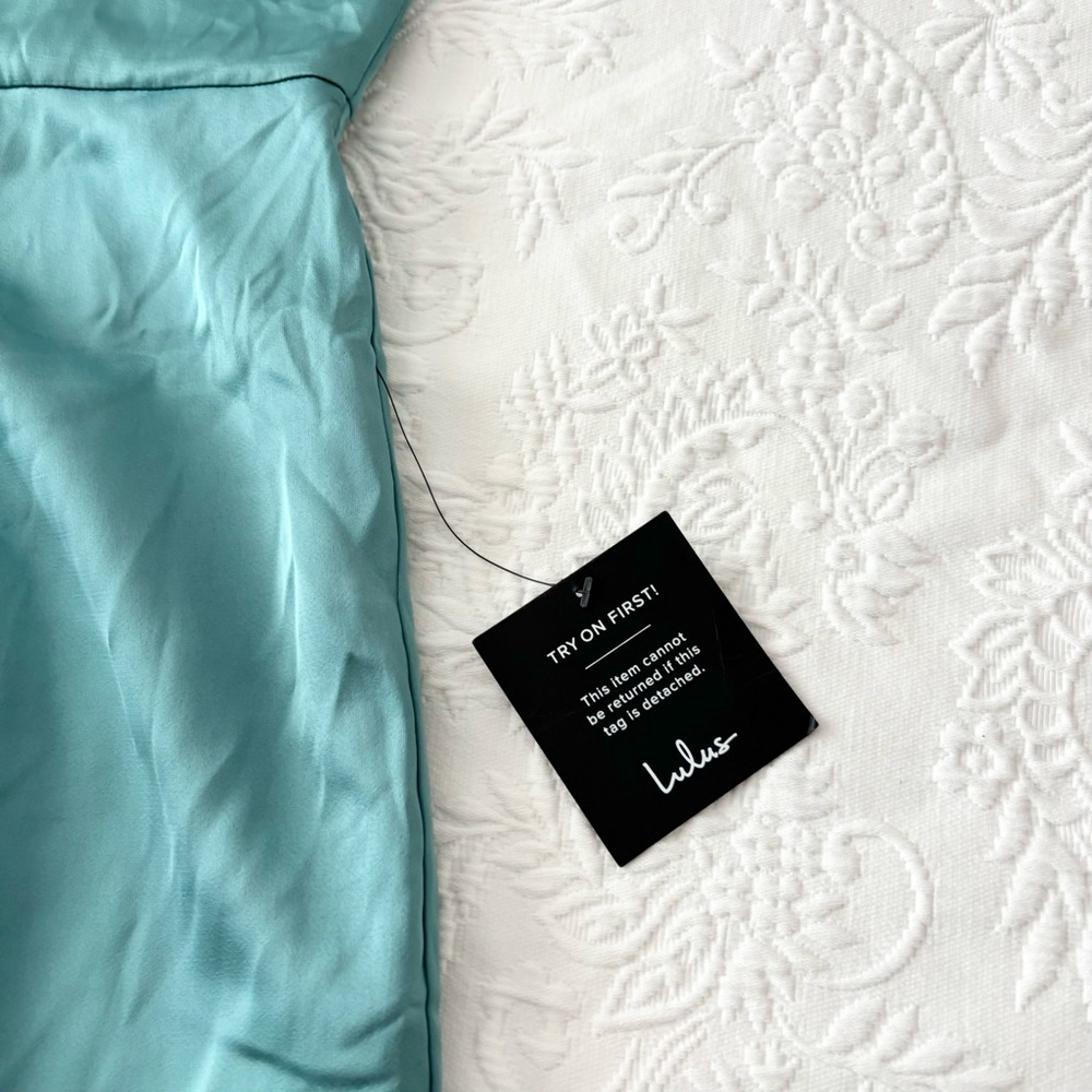 NWT Lulus Love Me Tonight Sage Green Satin One-Shoulder Mini Dress Small - Picture 6 of 10